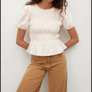 Mango Elegant Cream Puff Sleeve Top